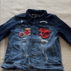 Stylish Men's Denim Jacket with Bold Patches